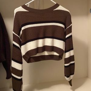 Striped Brown and White Cropped Sweater